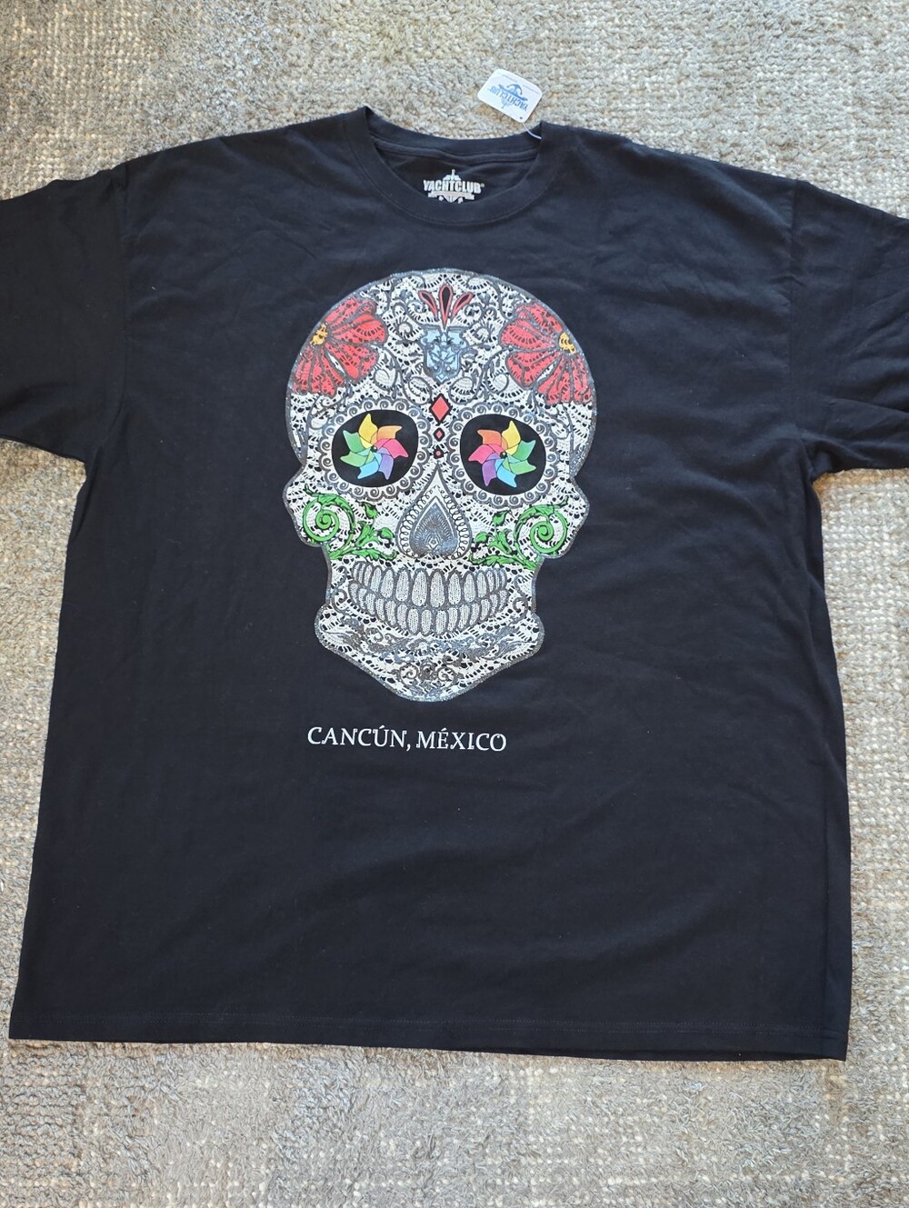 Yachtclub Cancun Mexico Sugar Skull Shirt Mens XXL Black Day of Dead NWT